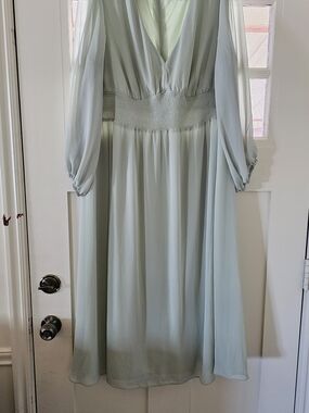 Ever Pretty Pale Sage V-Neck Midi Chiffon Dress